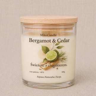 Świeca sojowa Bergamot & Cedar 300g
