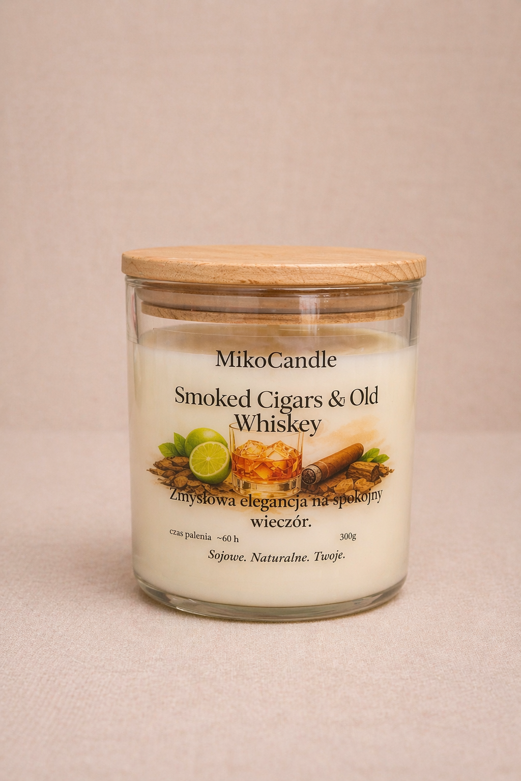 Świeca sojowa Smoked Cigars & Old Whiskey 300g