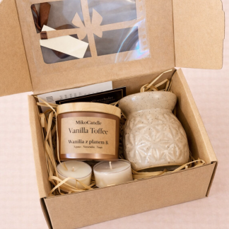 Zestaw prezentowy Vanilla Toffee - kominek + woski + tealighty