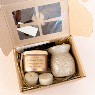 Zestaw prezentowy Cashmere Woods - kominek + woski + tealighty