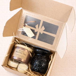 Zestaw prezentowy Black for men - kominek + woski + tealighty